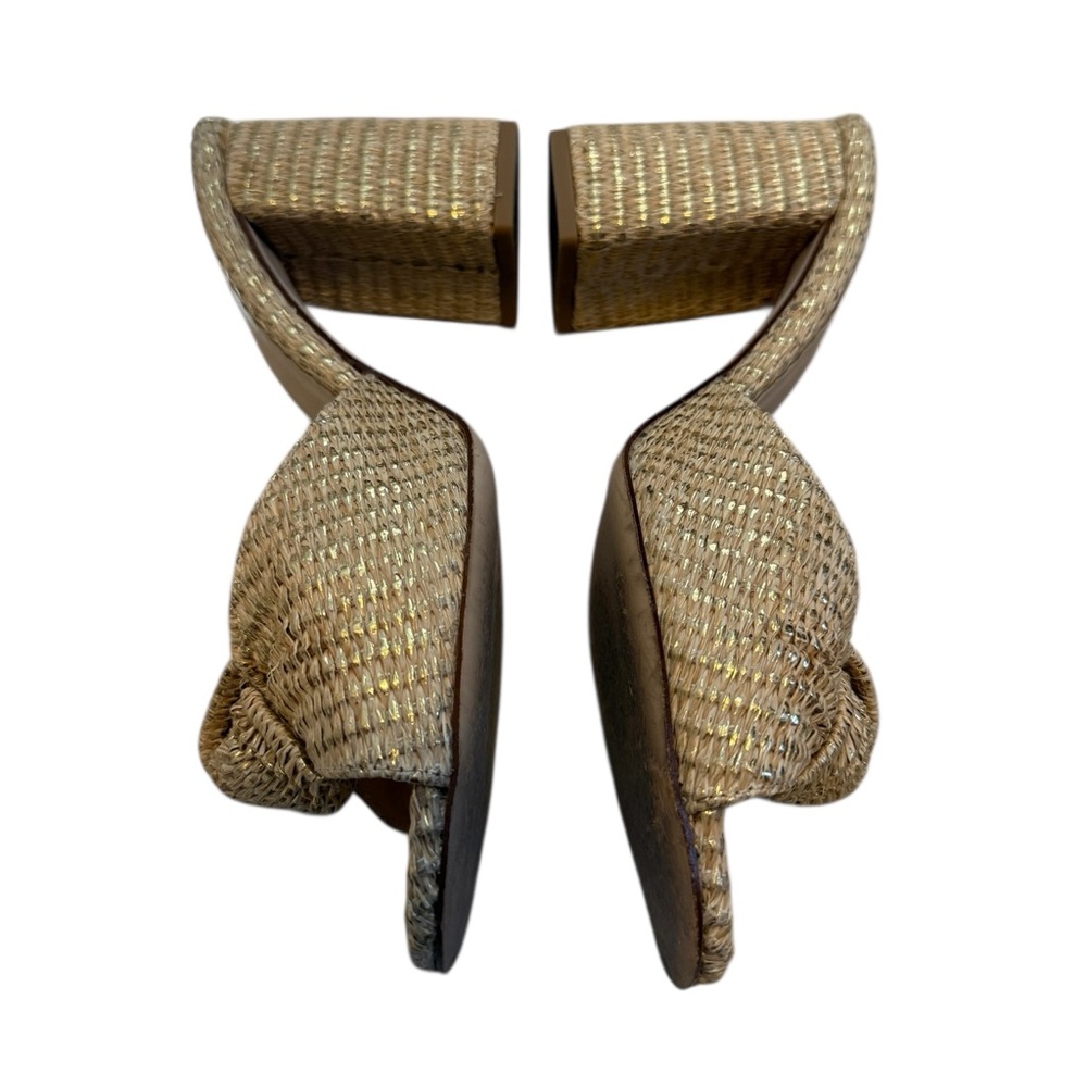 TUCKERNUCK Gold Raffia Blake Heels Size 9.5 - Picture 3 of 8